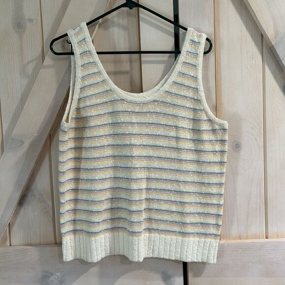Loft Womens Knit Top Large Striped Sleeveless Stretch Colorful Comfort Soft - Picture 1 of 8